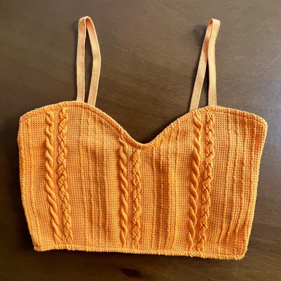 Zara Tops - Zara Sweetheart Neck Weaved Crotchet Spaghetti Strap Tank Crop Top Bright Orange